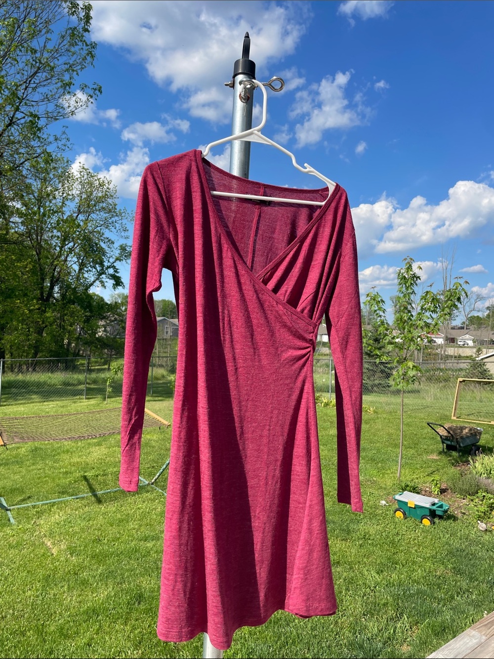 Women’s Long Sleeve Wrap-Style Dress in Deep Berry